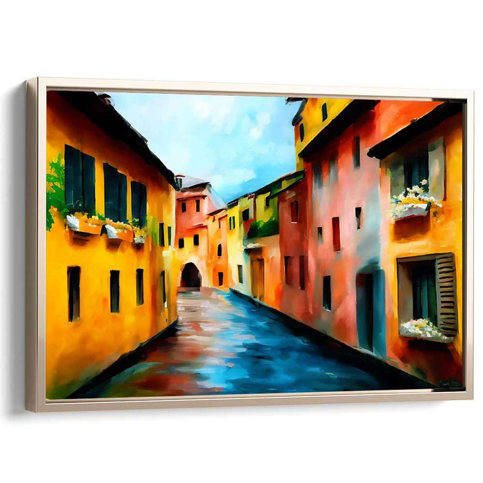 Colorful Canal: Luminous European Townscape Art