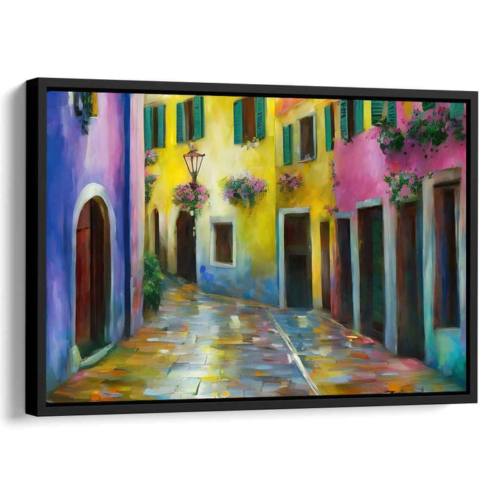 Quaint Village Charm: Vibrant European Village Canvas Art Print