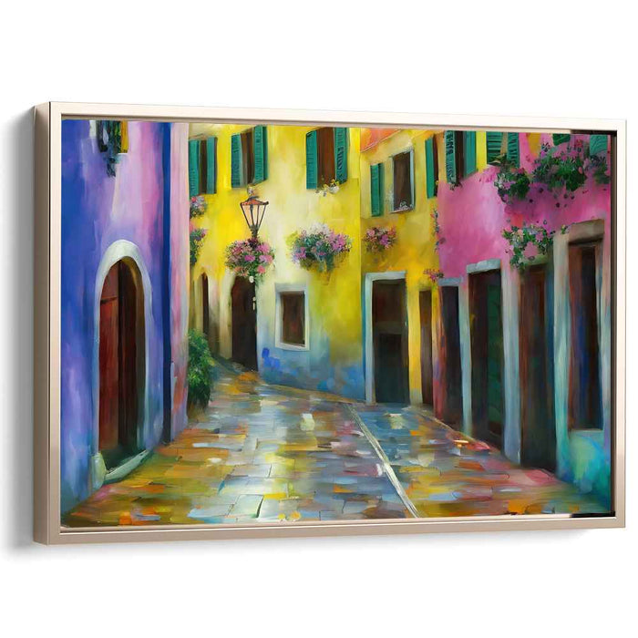 Quaint Village Charm: Vibrant European Village Canvas Art Print