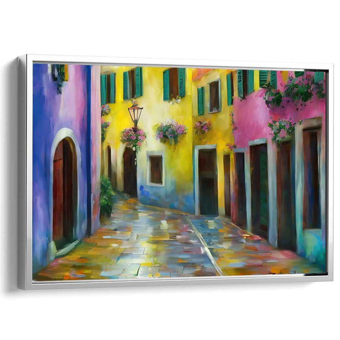 Quaint Village Charm: Vibrant European Village Canvas Art Print