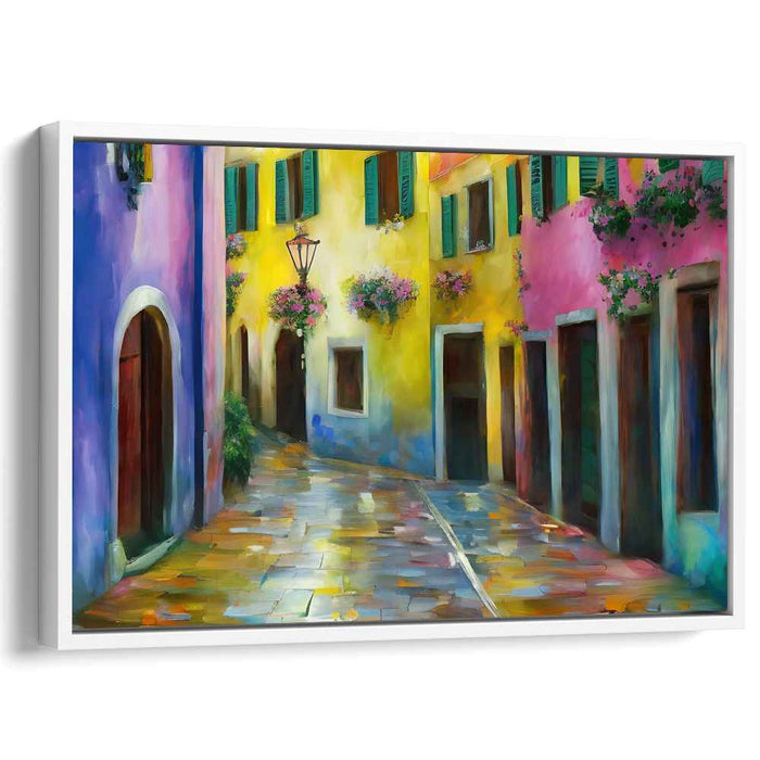 Quaint Village Charm: Vibrant European Village Canvas Art Print