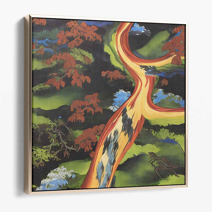 Crimson Cascade: Lyrical Landscape in Vivid Colors Canvas Art Print