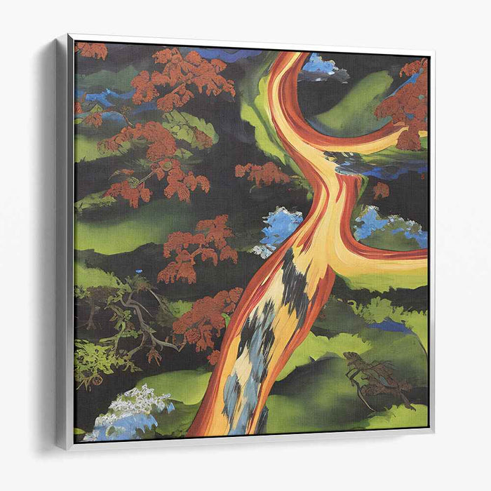 Crimson Cascade: Lyrical Landscape in Vivid Colors Canvas Art Print