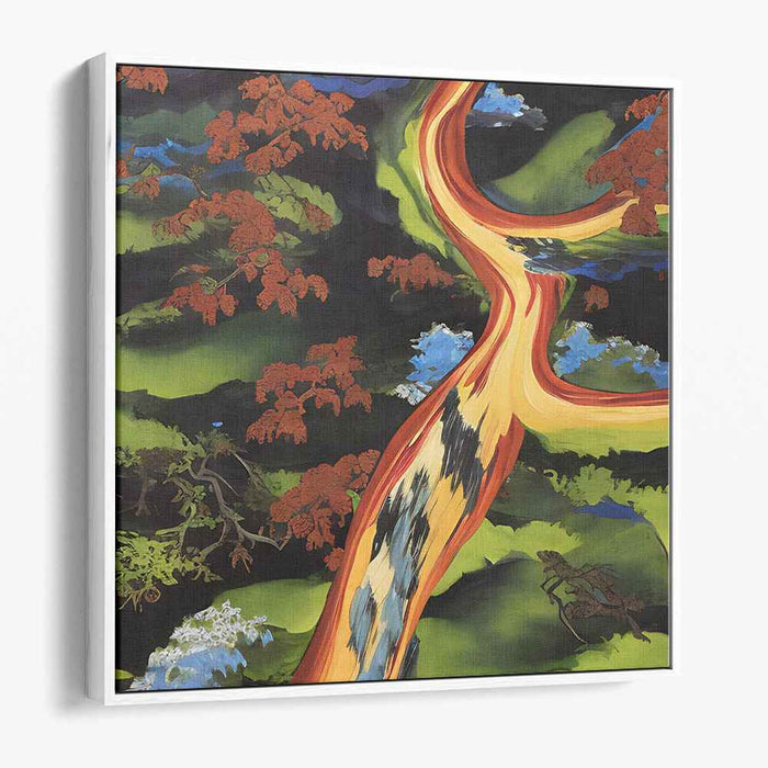 Crimson Cascade: Lyrical Landscape in Vivid Colors Canvas Art Print