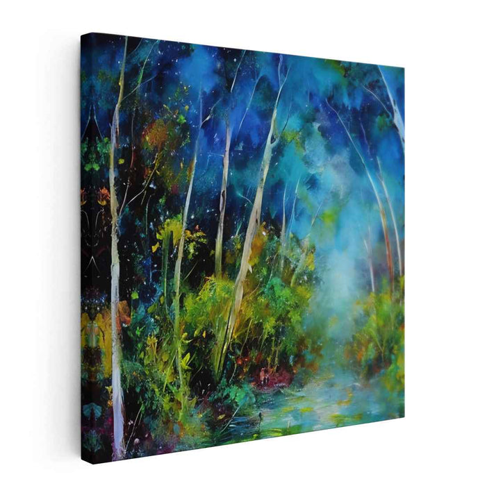 Twilight's Azure Glow: Luminous Blue and Emerald Night Canvas Art Print