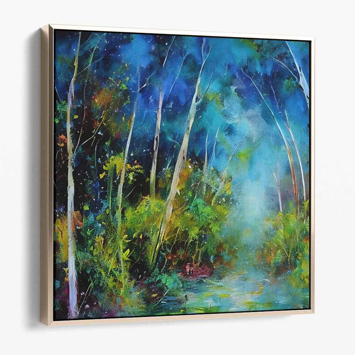 Twilight's Azure Glow: Luminous Blue and Emerald Night Canvas Art Print