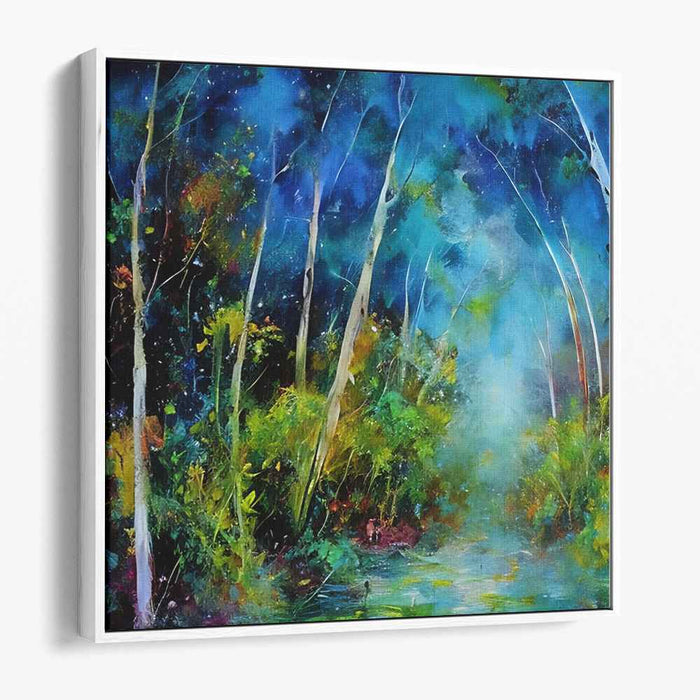 Twilight's Azure Glow: Luminous Blue and Emerald Night Canvas Art Print