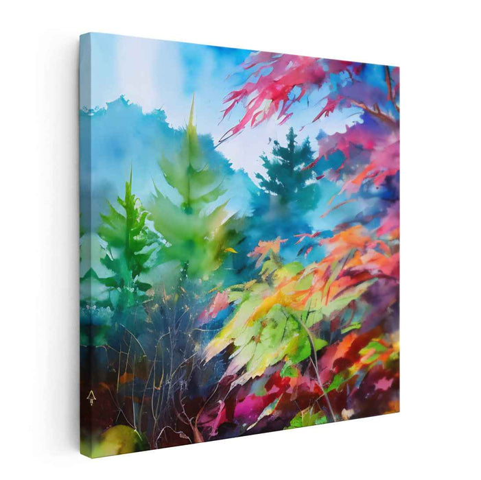 Serenade of Verdant Meadows: Lush Watercolor Landscape Canvas Art Print