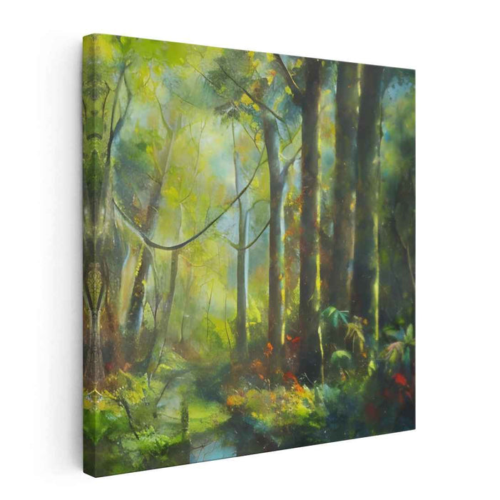 Rainbow Mist Forest Dreams: Impressionist Landscape Canvas Art