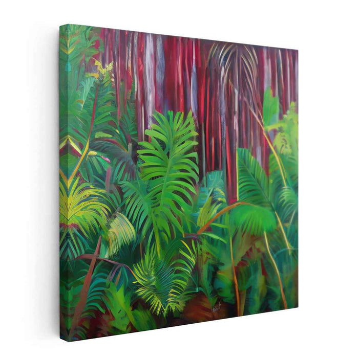 Enchanted Forest Melody: Vibrant Greenery and Majestic Trees Canvas Art Print