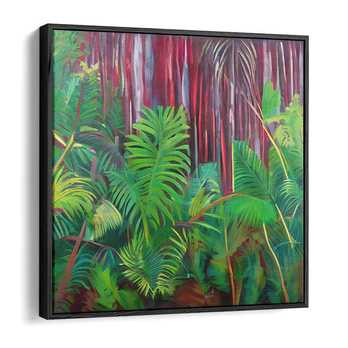 Enchanted Forest Melody: Vibrant Greenery and Majestic Trees Canvas Art Print
