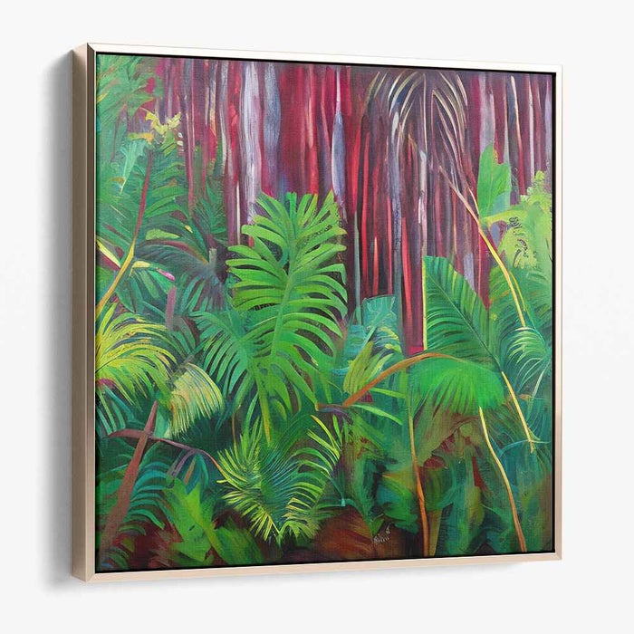 Enchanted Forest Melody: Vibrant Greenery and Majestic Trees Canvas Art Print