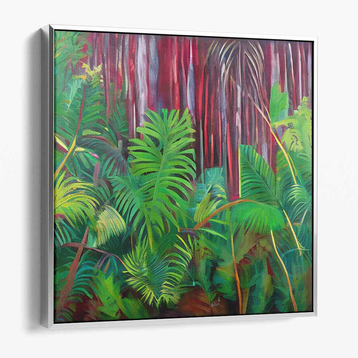 Enchanted Forest Melody: Vibrant Greenery and Majestic Trees Canvas Art Print