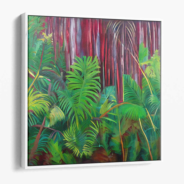 Enchanted Forest Melody: Vibrant Greenery and Majestic Trees Canvas Art Print
