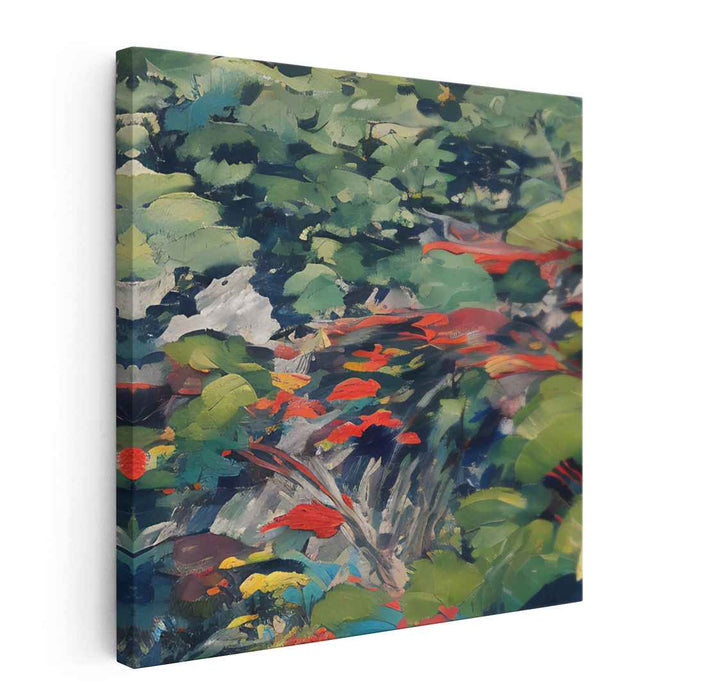 Vibrant Garden Bliss: Impressionist Greenery with Bold Floral Accents