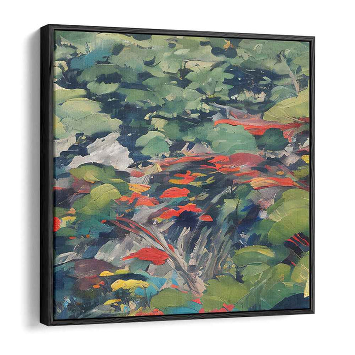 Vibrant Garden Bliss: Impressionist Greenery with Bold Floral Accents