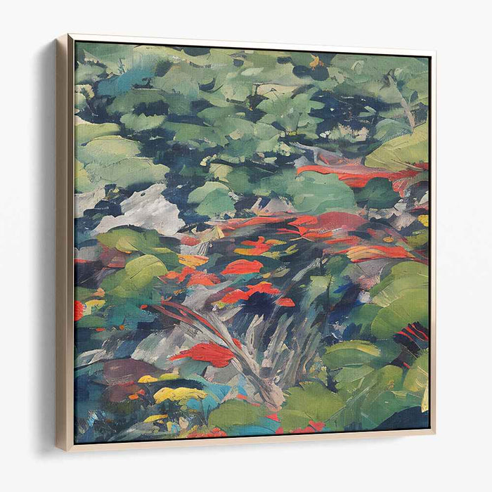 Vibrant Garden Bliss: Impressionist Greenery with Bold Floral Accents