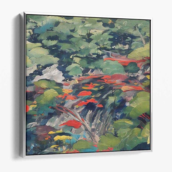 Vibrant Garden Bliss: Impressionist Greenery with Bold Floral Accents