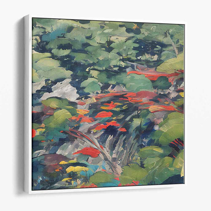 Vibrant Garden Bliss: Impressionist Greenery with Bold Floral Accents