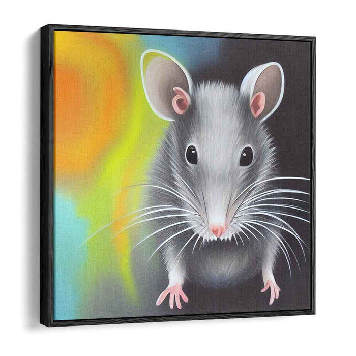 Whimsical Gaze: Realistic Mouse Against Abstract Colorful Backdrop Canvas Art