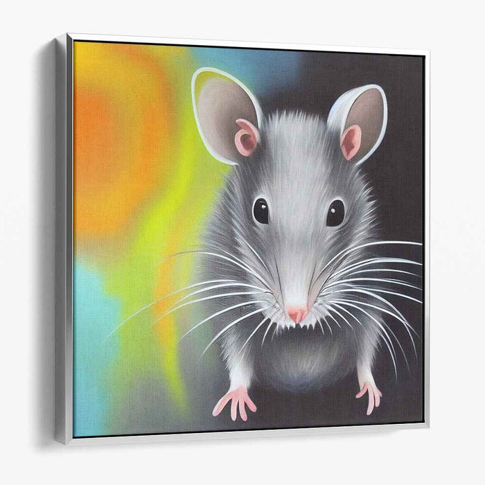 Whimsical Gaze: Realistic Mouse Against Abstract Colorful Backdrop Canvas Art