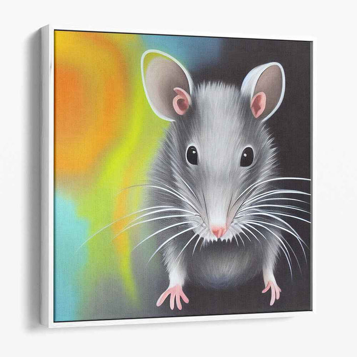 Whimsical Gaze: Realistic Mouse Against Abstract Colorful Backdrop Canvas Art