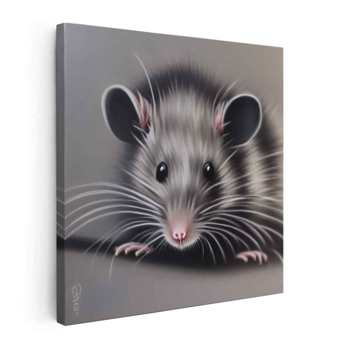 Squeak in Detail: Hyper-Realistic Rodent Portrait Canvas Art Print