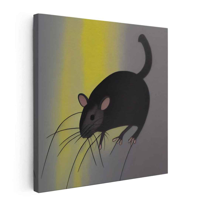 Sunlit Silhouette: Minimalist Mouse Against Radiant Yellow Canvas Art Print