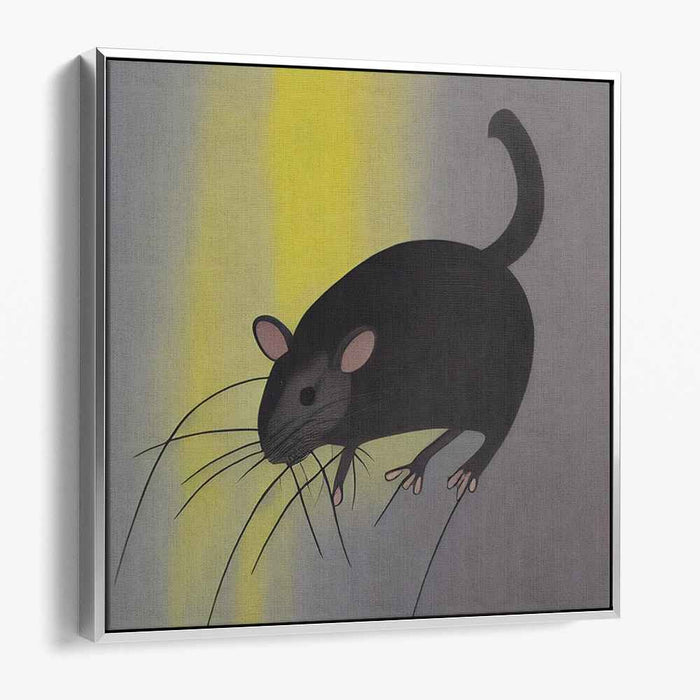 Sunlit Silhouette: Minimalist Mouse Against Radiant Yellow Canvas Art Print