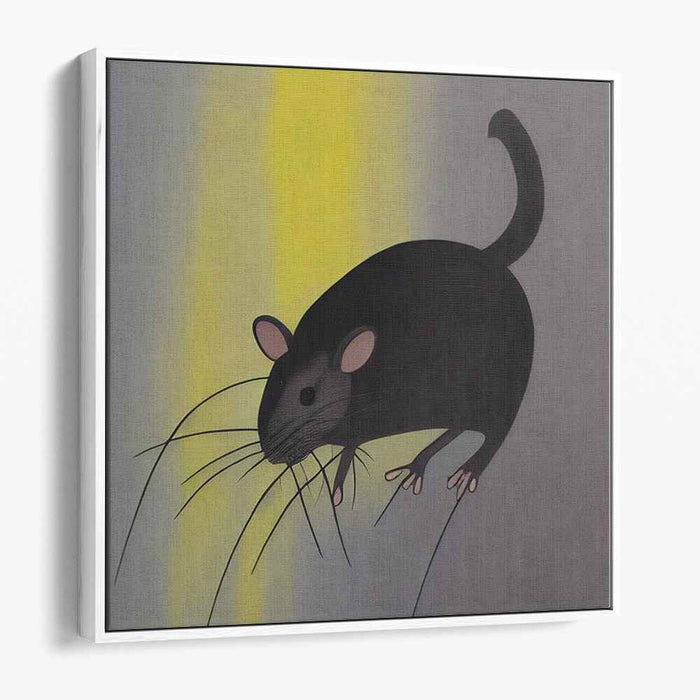 Sunlit Silhouette: Minimalist Mouse Against Radiant Yellow Canvas Art Print