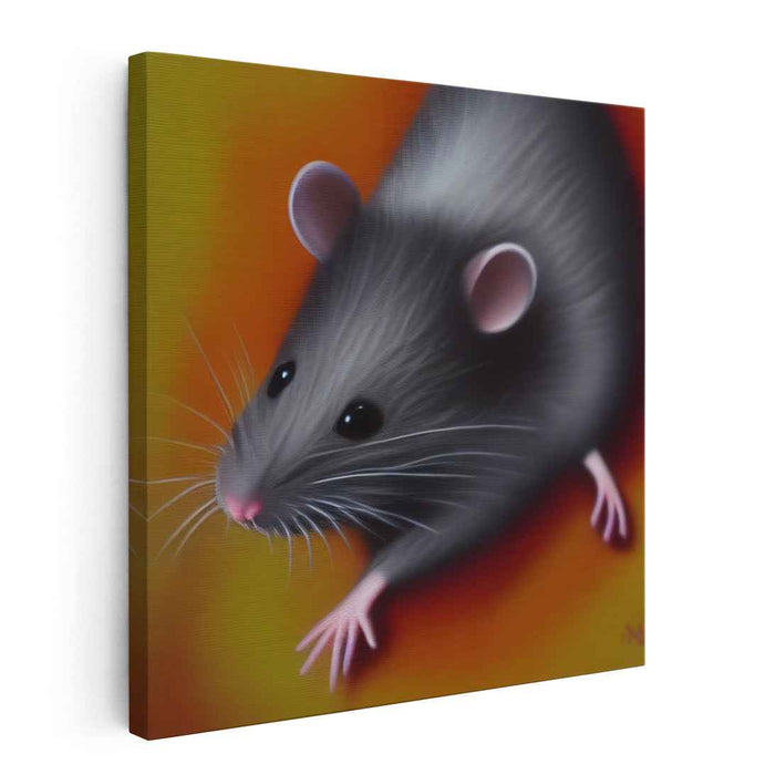 Whiskered Beauty: Lifelike Mouse Portrait on Fiery Orange Canvas Art