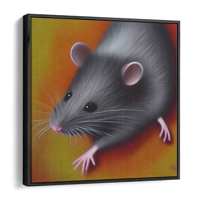 Whiskered Beauty: Lifelike Mouse Portrait on Fiery Orange Canvas Art