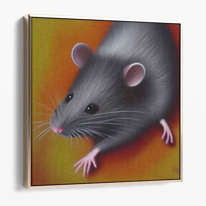 Whiskered Beauty: Lifelike Mouse Portrait on Fiery Orange Canvas Art