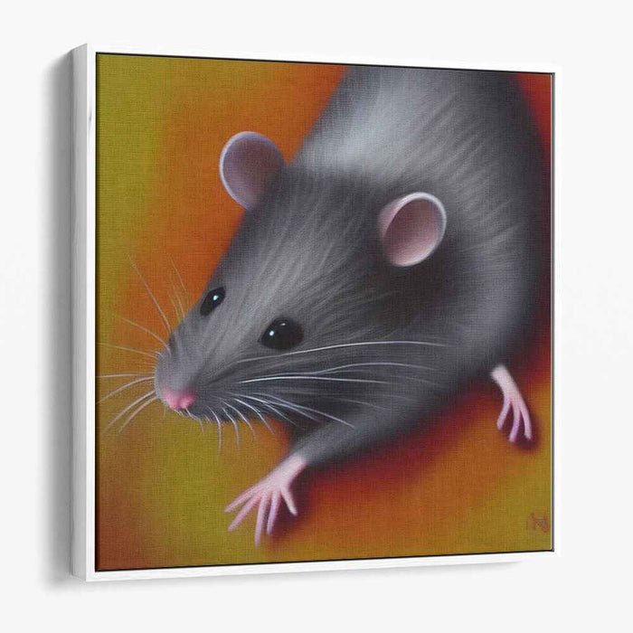 Whiskered Beauty: Lifelike Mouse Portrait on Fiery Orange Canvas Art