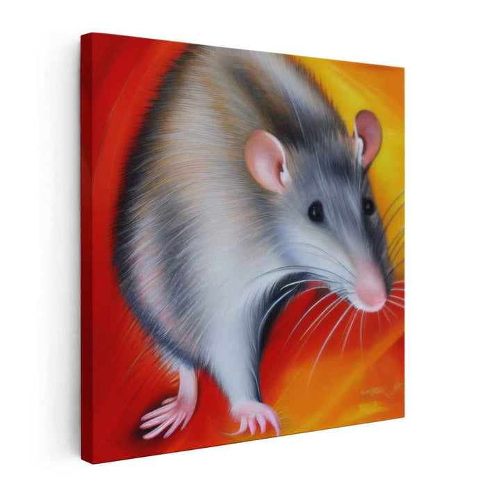 Wildfire Rodent Rendezvous: Vibrant Rat Portrait on Fiery Canvas