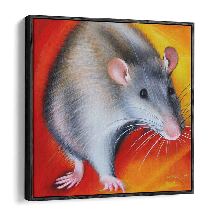 Wildfire Rodent Rendezvous: Vibrant Rat Portrait on Fiery Canvas