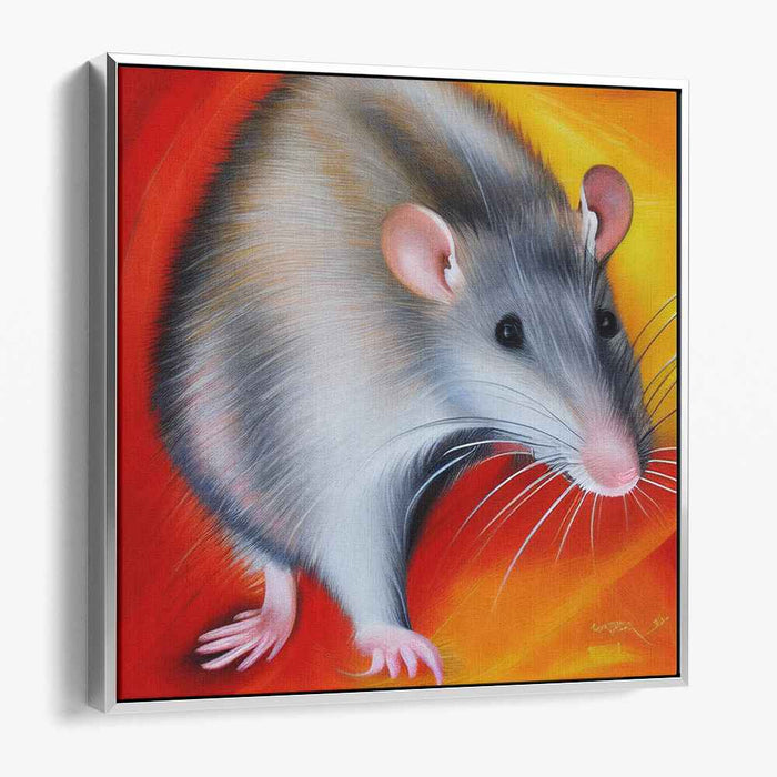 Wildfire Rodent Rendezvous: Vibrant Rat Portrait on Fiery Canvas