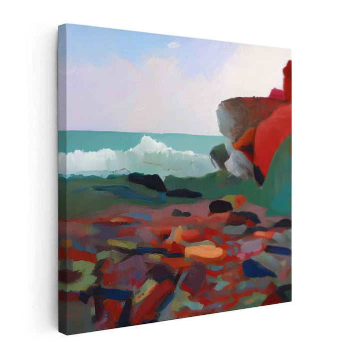 Whispers of Tidepool Serenity: Vibrant Seascape with Textured Rocks Canvas Art