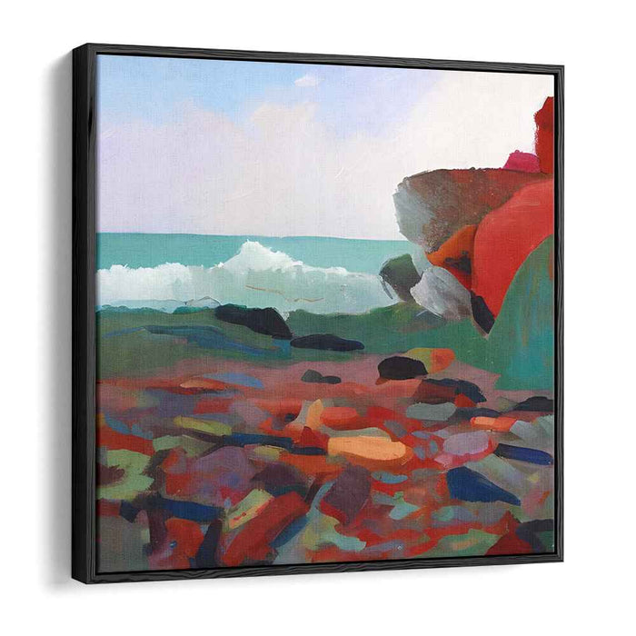 Whispers of Tidepool Serenity: Vibrant Seascape with Textured Rocks Canvas Art