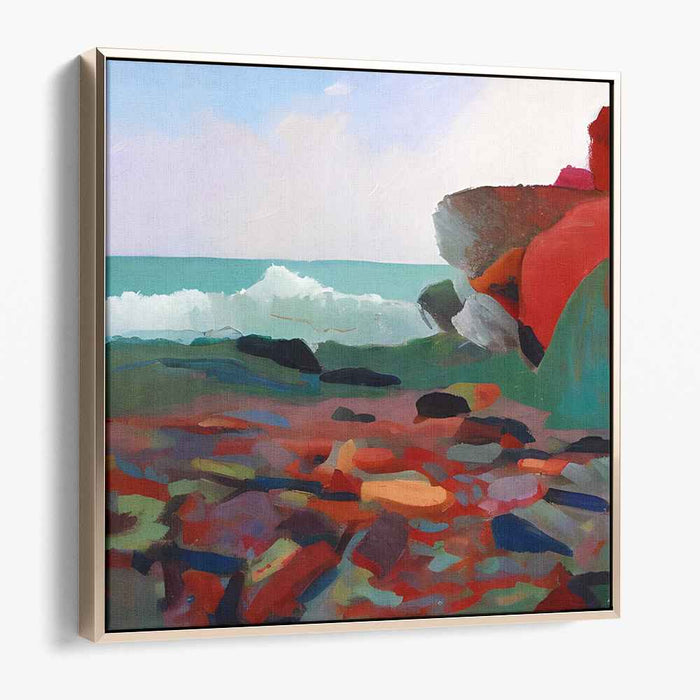 Whispers of Tidepool Serenity: Vibrant Seascape with Textured Rocks Canvas Art