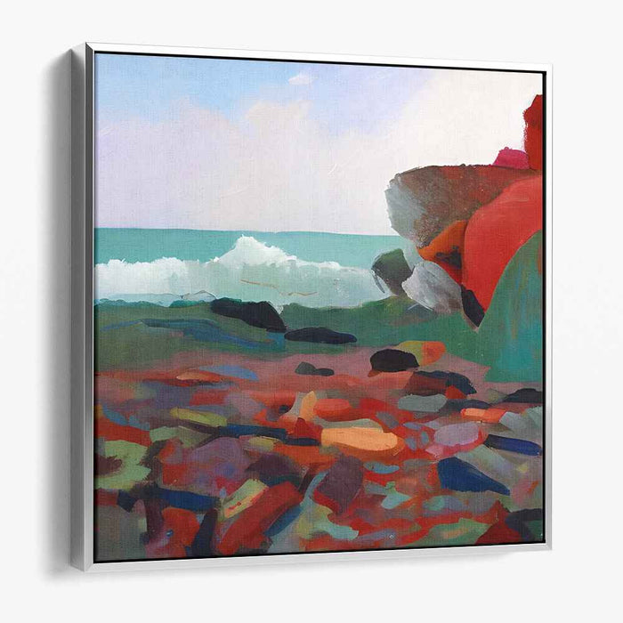 Whispers of Tidepool Serenity: Vibrant Seascape with Textured Rocks Canvas Art