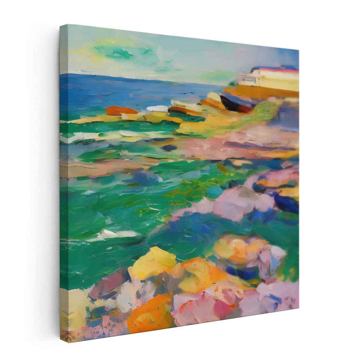 Colorful Waves Dance: Vivid Seashore Canvas Art Print