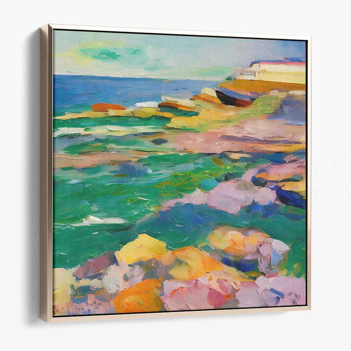 Colorful Waves Dance: Vivid Seashore Canvas Art Print