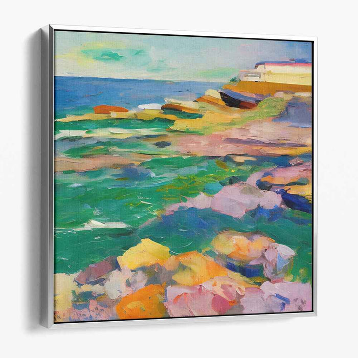 Colorful Waves Dance: Vivid Seashore Canvas Art Print