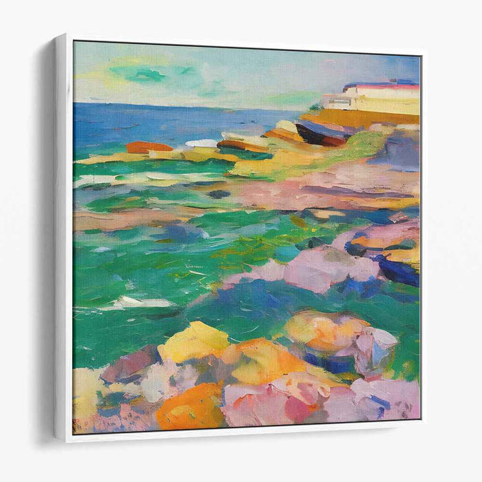 Colorful Waves Dance: Vivid Seashore Canvas Art Print