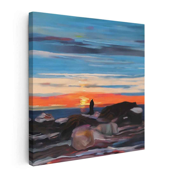 Sunset Solitude: A Serene Seascape Canvas Art