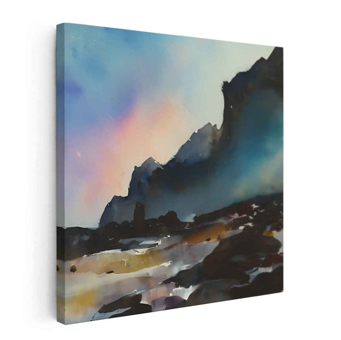 Nebula Peak Retreat: Ethereal Mountain Landscape in Watercolor