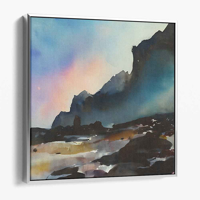 Nebula Peak Retreat: Ethereal Mountain Landscape in Watercolor