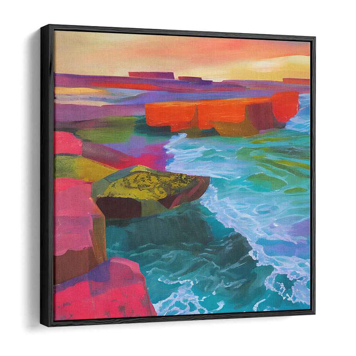 Colorful Coastal Symphony: Abstract Geometric Seascape Canvas Art