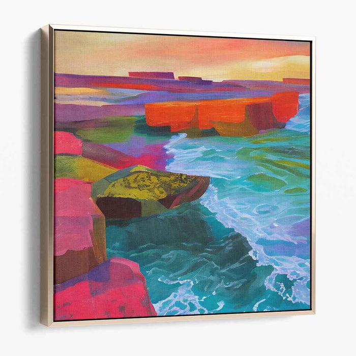 Colorful Coastal Symphony: Abstract Geometric Seascape Canvas Art